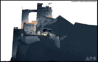 Blackgate Penitentiary Prison Complex concept art from the video game Batman: Arkham Origins by Georgi Simeonov