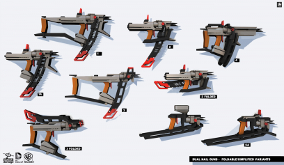 Dual Nail Guns Explorations concept art from the video game Batman: Arkham Origins by Georgi Simeonov