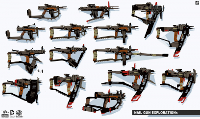 Nail Gun Explorations concept art from the video game Batman: Arkham Origins by Georgi Simeonov