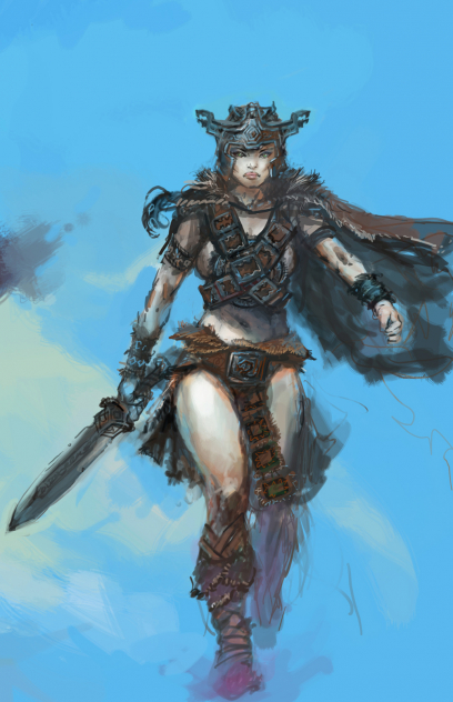 Vanir Female Warrior concept art from the video game Age of Conan: Unchained