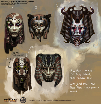Stygian Ancestor Masks concept art from the video game Age of Conan: Unchained by Torstein Nordstrand