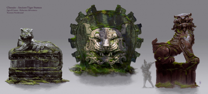 Chosain Ancient Tiger Statues concept art from the video game Age of Conan: Unchained by Torstein Nordstrand