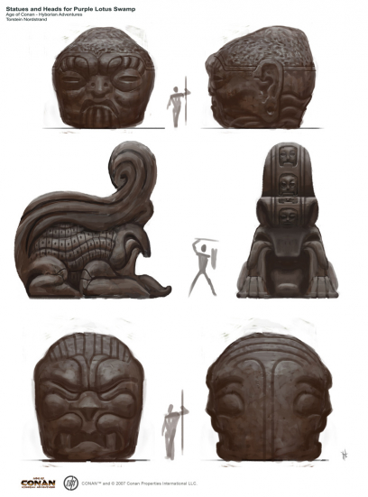 Purple Lotus Swamp Statues Clean concept art from the video game Age of Conan: Unchained by Torstein Nordstrand