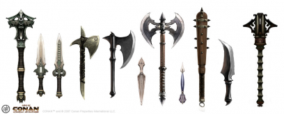 Weapons concept art from the video game Age of Conan: Unchained by Alex Tornberg