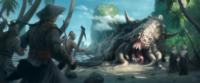 Beached Sea Monster concept art from the video game Age of Conan: Unchained by Per Oyvind Haagensen