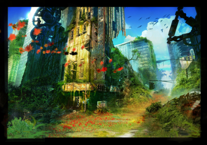 New York Street View concept art from the video game Enslaved: Odyssey to the West by Alessandro Taini
