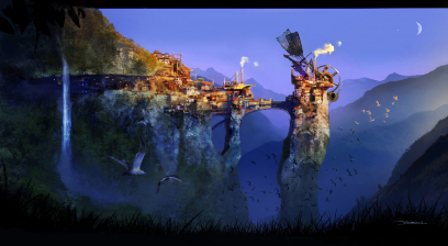 Trips Village concept art from the video game Enslaved: Odyssey to the West by Alessandro Taini