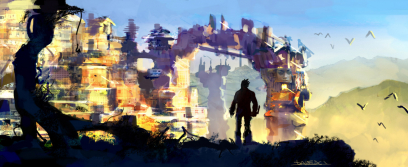 Village concept art from the video game Enslaved: Odyssey to the West