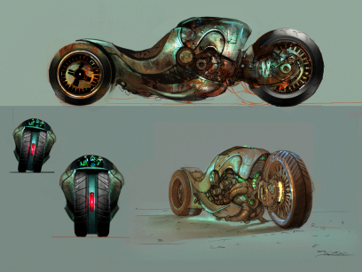 Motorbike concept art from the video game Enslaved: Odyssey to the West by Alessandro Taini