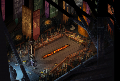 The Great Hall concept art from the video game The Banner Saga by Arnie Jorgensen