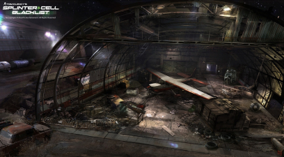 Air Hangar concept art from the video game Splinter Cell: Blacklist by Nacho Yague