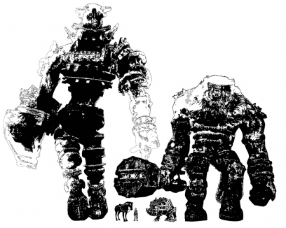 Colossus Comparison Sketch concept art from the video game Shadow of the Colossus