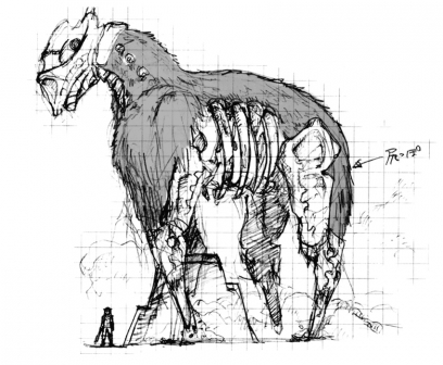 Colossus Sketch concept art from the video game Shadow of the Colossus