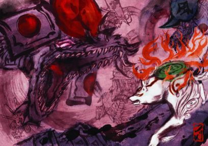 Scene Concept art from the video game Okami