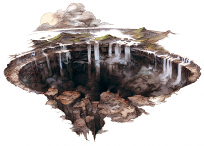 Kaldesran Continent Crater concept art from the video game Bravely Default