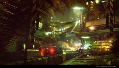 Glass Scene concept art from the video game inFAMOUS Second Son by Levi Hopkins
