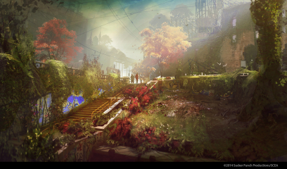 Pioneer Gardens concept art from the video game inFAMOUS Second Son by Levi Hopkins