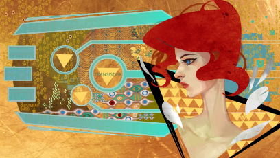 Wallpaper concept art from the video game Transistor by Jen Zee