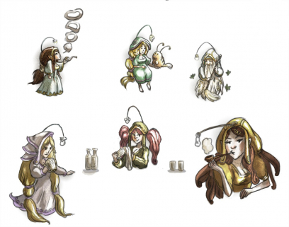 Character Design concept art from the video game Child of Light by Serge-Melvil Meirinho