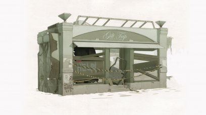 Gilt Trip Shop concept art from the video game Sunset Overdrive