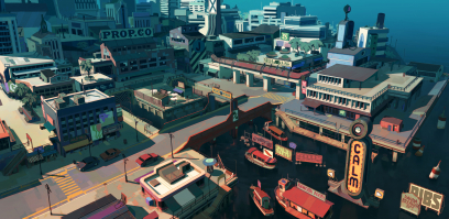 Wharf concept art from the video game Sunset Overdrive