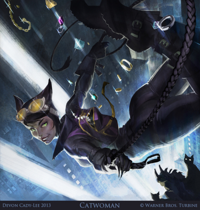 Catwoman Splash concept art from the video game Infinite Crisis by Devon Cady-lee