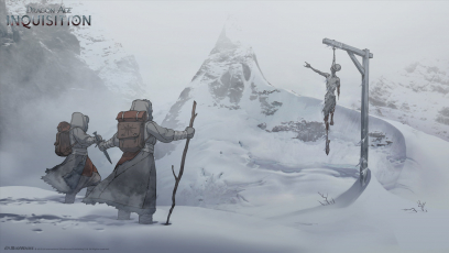 Frozen Wastes concept art from the video games Dragon Age: Inquisition by Matt Rhodes