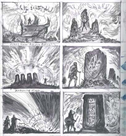 Storyboard Dragon Ruins Rough Sketch concept art from The Elder Scrolls V: Skyrim by Adam Adamowicz