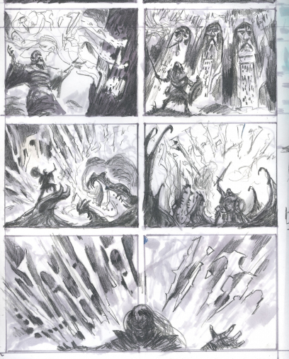 Storyboard Dragon Ruins Rough Sketch concept art from The Elder Scrolls V: Skyrim by Adam Adamowicz