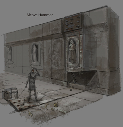 Alcove Hammer concept art from The Elder Scrolls V: Skyrim by Adam Adamowicz