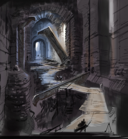 Cleaver Hallway concept art from The Elder Scrolls V: Skyrim by Adam Adamowicz
