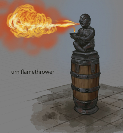 Flamethrower Urn concept art from The Elder Scrolls V: Skyrim by Adam Adamowicz