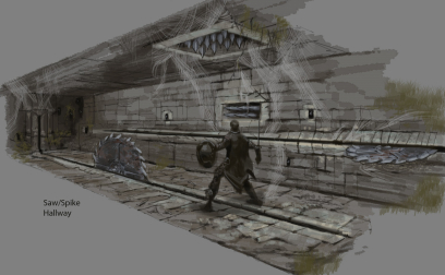 Saw Spike Hallway concept art from The Elder Scrolls V: Skyrim by Adam Adamowicz