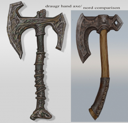 Draugr Hand Axe concept art from The Elder Scrolls V: Skyrim by Adam Adamowicz