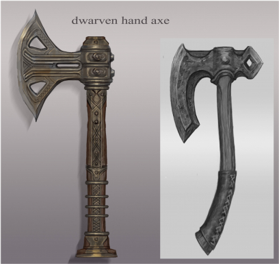 Dwemer Hand Axe concept art from The Elder Scrolls V: Skyrim by Adam Adamowicz