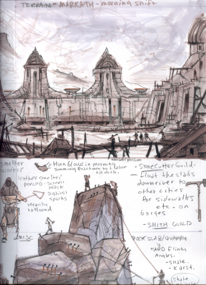 Riverfront concept art from The Elder Scrolls V: Skyrim by Adam Adamowicz