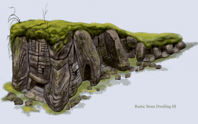 Rustic Stone Dwelling concept art from The Elder Scrolls V: Skyrim by Adam Adamowicz