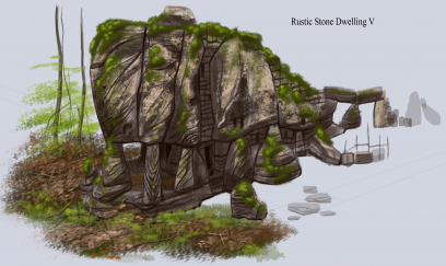 Rustic Stone Dwelling concept art from The Elder Scrolls V: Skyrim by Adam Adamowicz