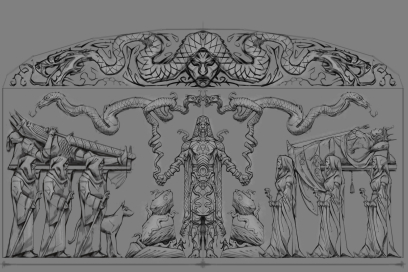 Mural Snake concept art from The Elder Scrolls V: Skyrim by Adam Adamowicz