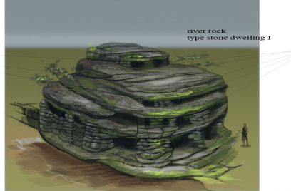 Falls Stone Dwelling concept art from The Elder Scrolls V: Skyrim by Adam Adamowicz