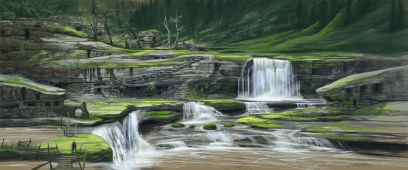 Falls Village concept art from The Elder Scrolls V: Skyrim by Adam Adamowicz