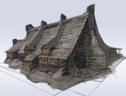 Base Dwelling concept art from The Elder Scrolls V: Skyrim by Adam Adamowicz