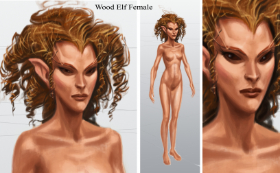Wood Elf Female concept art from The Elder Scrolls V: Skyrim by Adam Adamowicz