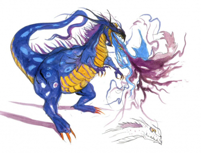 Concept art of Salamander from the video game Final Fantasy Iii by Yoshitaka Amano