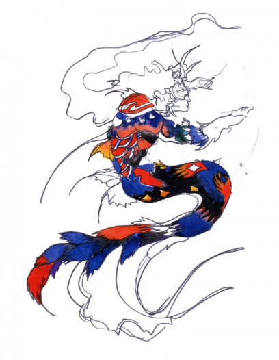 Concept art of Mermaid from the video game Final Fantasy Iii by Yoshitaka Amano