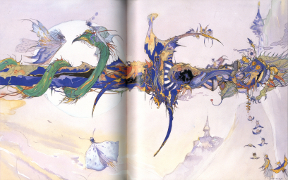 Concept art of Eternal Fantasy 2 from the video game Final Fantasy Iii by Yoshitaka Amano