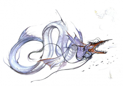 Concept art of Leviathan from the video game Final Fantasy Iii by Yoshitaka Amano