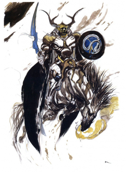 Concept art of Odin from the video game Final Fantasy Iii by Yoshitaka Amano
