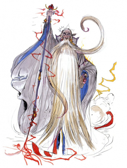 Concept art of Ramuh from the video game Final Fantasy Iii by Yoshitaka Amano