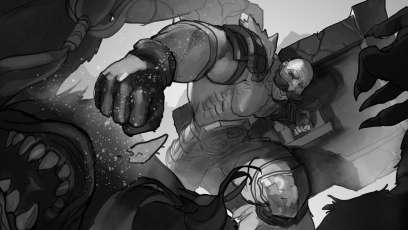 Concept art of Braum Sketch from the video game Legends Of Runeterra by Sixmorevodka and Gerald Parel